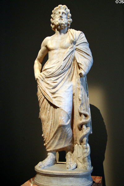 Roman copy of Greek sculpture of Asclepius with snakes & staff (c340 BCE) at Kunsthistorisches Museum. Vienna, Austria.