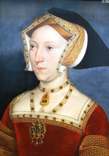 Detail of Jane Seymour portrait (c1536-7) by Hans Holbein the Younger at Kunsthistorisches Museum. Vienna, Austria.