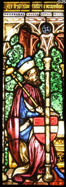 Herzog Friedrich II stained glass windows (c1380) from St Stephan Herzog's Chapel of Vienna at Historical Museum of City of Vienna. Vienna, Austria.