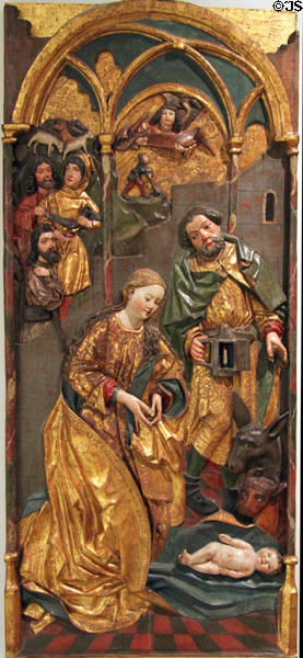 Nativity wood relief (c1470) at Historical Museum of City of Vienna. Vienna, Austria.