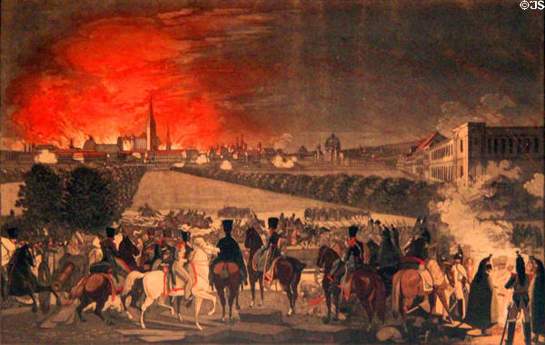 Bombardment of Vienna by the French on May 11-12, 1809 engraving by Benedikt Piringer at Historical Museum of City of Vienna. Vienna, Austria.