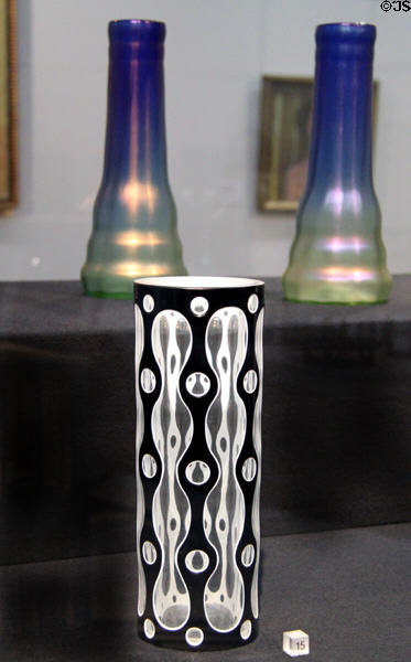 Viennese cameo glass vase in black & white (1914) by Johann Oertl at Leopold Museum. Vienna, Austria.