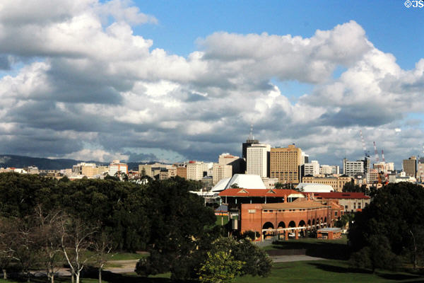 Clouds sweep above skyline of Adelaide. Adelaide, Australia.