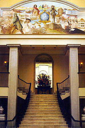 Main lobby & stairs of British Colonial Hilton. Nassau, The Bahamas.