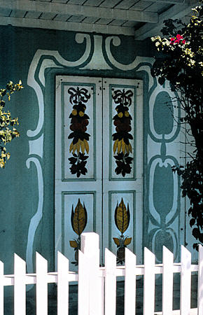 House with painted shutters in Harbour Island. The Bahamas.