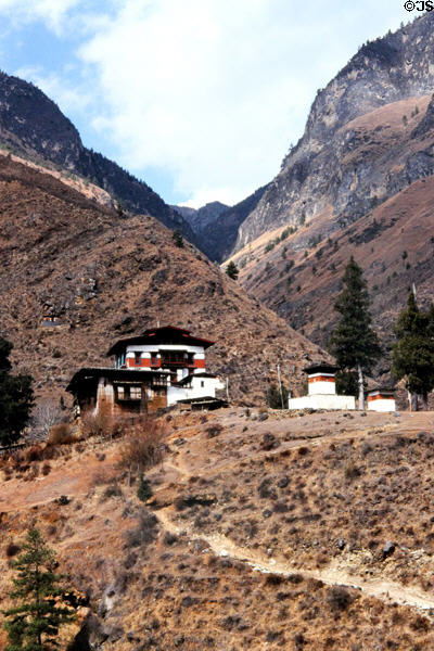Buildings along Road from Paro to Thimpu. Bhutan.
