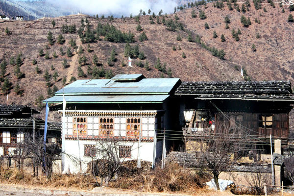 House near Thimpu on road to Paro. Bhutan.