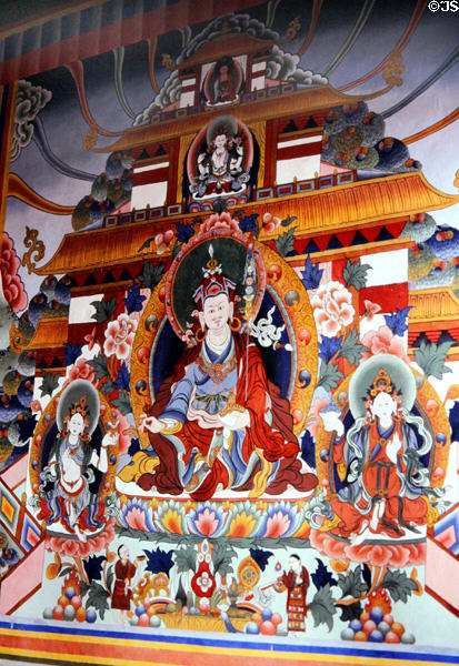 Colorful religious mural inside Simtokha Dzong in Thimpu. Bhutan.