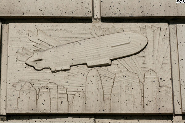 Terra cotta dirigible over Vancouver on Marine Building. Vancouver, BC.