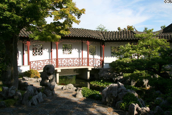 Covered Chinese walkways of Dr. Sun Yat-Sen Chinese Garden in Vancouver Chinatown. Vancouver, BC.