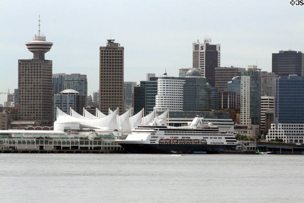 Vancouver skyline with Harbour Centre, Province, & Scotia buildings over Canada Place. Vancouver, BC.