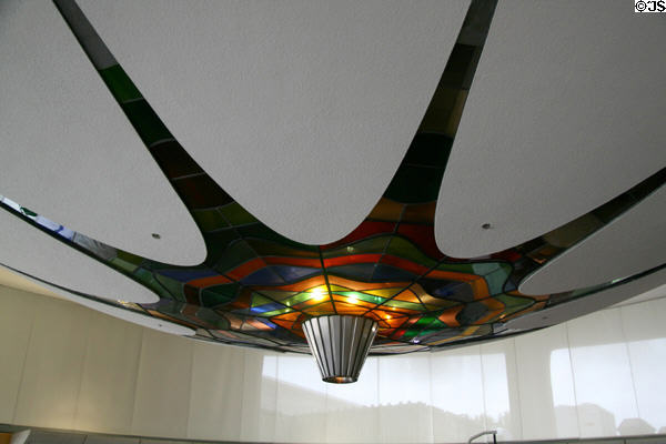 Lobby colored ceiling glass lamp at HR MacMillan Space Centre & Vancouver Museum. Vancouver, BC.
