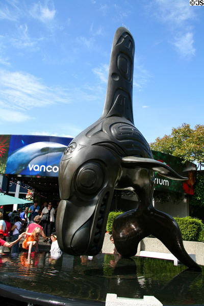 Killer whale statue (1984) by Bill Reid at Stanley Park Aquarium. Vancouver, BC.