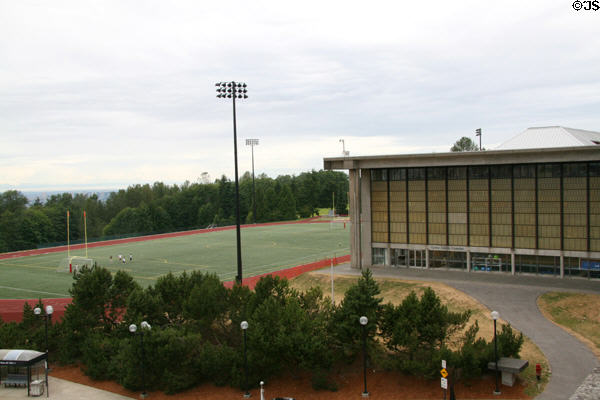 Playing field & Lorne Davis Complex at Simon Fraser University. Vancouver, BC.