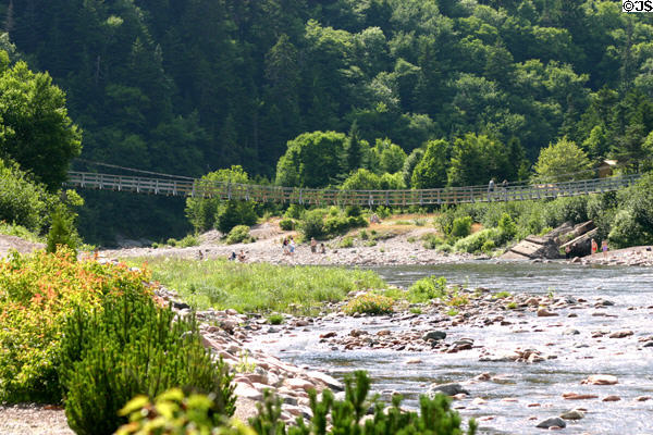 Suspension foot bridge over Big Salmon River on Fundy Trail Parkway. NB.