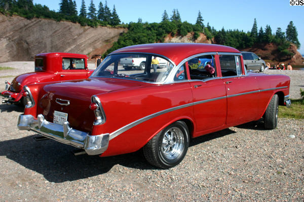 50s Chevy hotrod at car rally. NB.