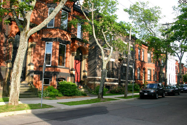 Brownstone row houses (post 1877 fire) on Germaine St. Saint John, NB.