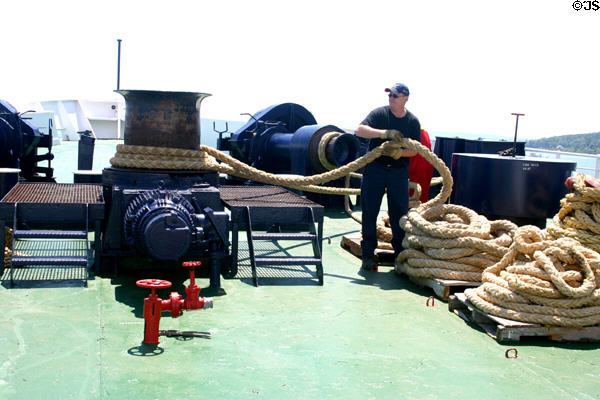 Coiling rope on Saint John to Digby ferry. Saint John, NB.