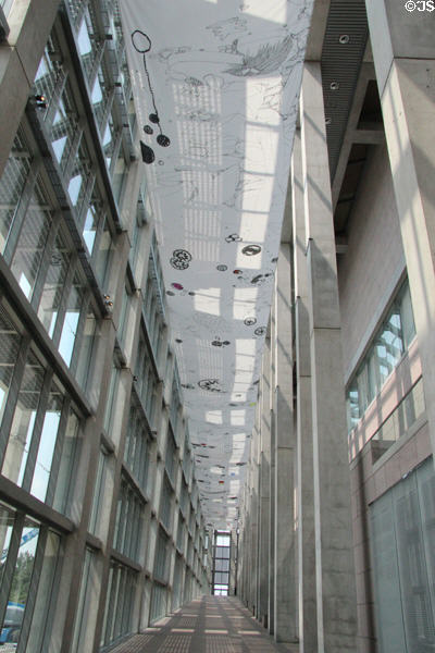 Earth & Sky ceiling hanging (2008-12) by Shuvinai Ashoona & John Noestheden in entrance hall of National Gallery of Canada. Ottawa, ON.