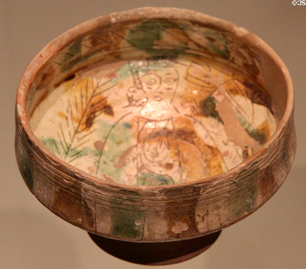 Footed bowl engraved with standing man (1200-1300 CE) from Cyprus at Royal Ontario Museum. Toronto, ON.
