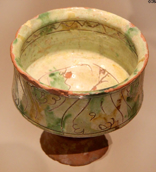 Pedestal cup engraved with leaves & wavy lines (1200-1300 CE) from Cyprus at Royal Ontario Museum. Toronto, ON.