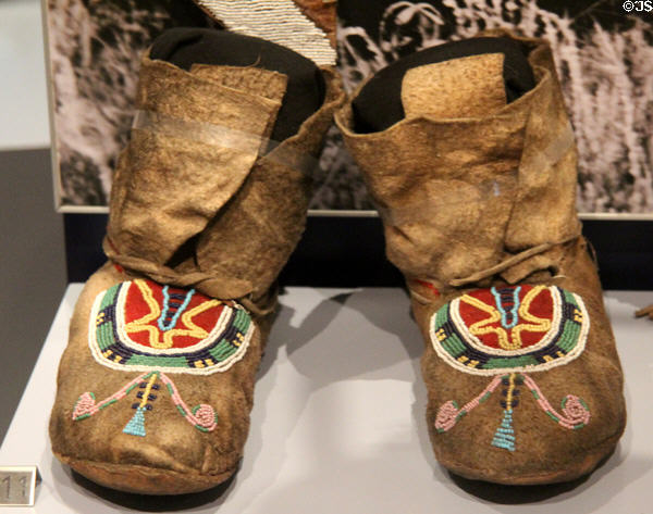 Alberta Blackfoot moccasins with northern lights or white man dancing design (c1890) at Royal Ontario Museum. Toronto, ON.