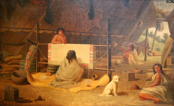 Coast Salish Woman Weaving a Blanket painting (1848-56) by Paul Kane at Royal Ontario Museum. Toronto, ON.