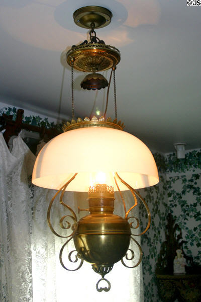 Hanging oil lamp in dining room of Green Gables. Cavendish, PE.