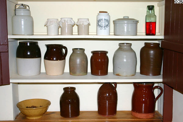 Pottery crocks in pantry of Green Gables. Cavendish, PE.