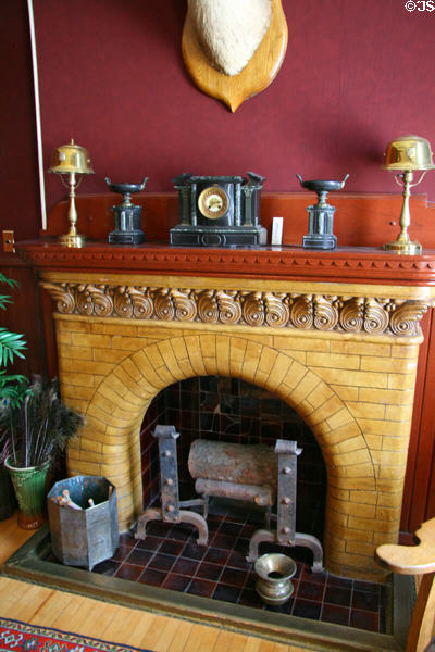 Elaborate fireplace in billiard room in Saskatchewan Government House. Regina, SK.