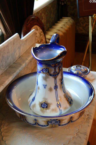 Blue basin & pitcher in guest bedroom in Saskatchewan Government House. Regina, SK.