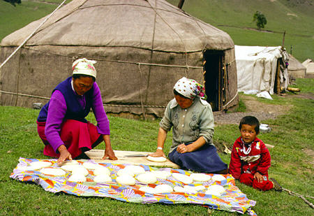 Making bread in Uighur village near Urumqi. China.
