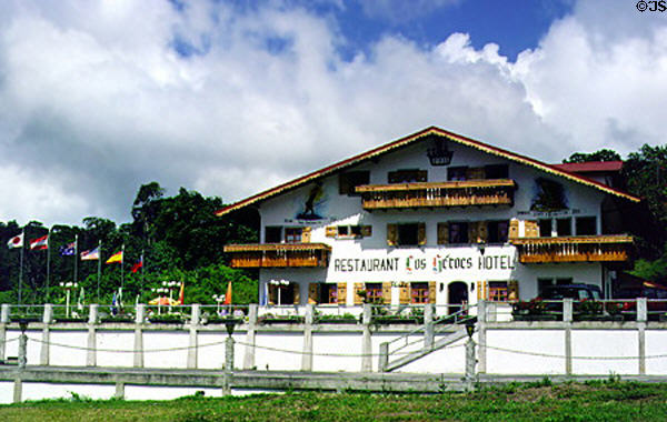 Los Héroes Swiss-style hotel and restaurant on Lake Arenal. Costa Rica.