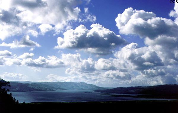 Puffy clouds high above Lake Arenal seen from the volcano. Costa Rica.