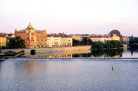 Looking south at Prague from Charles Bridge. Czech Republic.