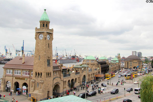 Heritage stone buildings of St Pauli Pier. Hamburg, Germany.