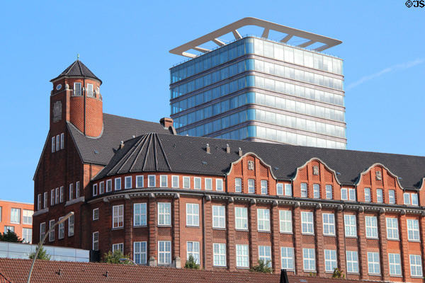 Astraturm St.Pauli (2007) above St Pauli Pier building. Hamburg, Germany.