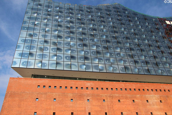 Elbphilharmonie concert hall (2017) on Grasbrook Peninsula of Elbe River in HafenCity. Hamburg, Germany.