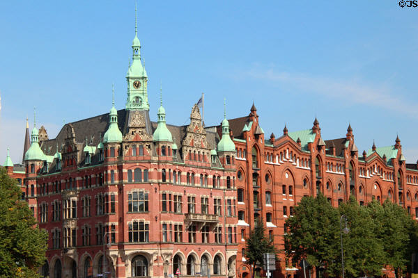 Heritage buildings on Holländischer Brook canal at Bei St Annen street. Hamburg, Germany.