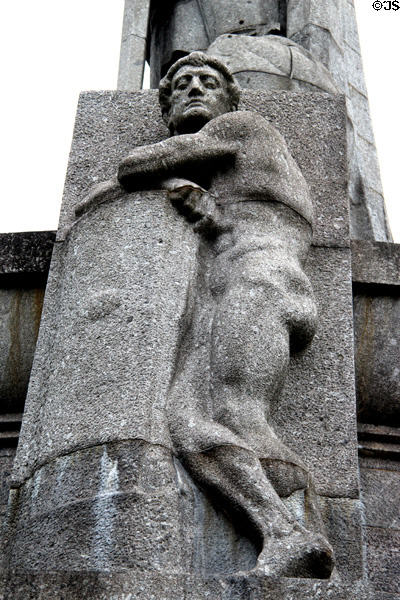 German guard figure by Hugo Lederer at base of Bismark Memorial. Hamburg, Germany.