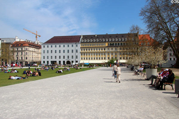 Marienhof park surrounded by apartments. Munich, Germany.