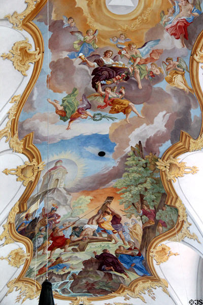 Replica (2000) of Baroque vault painting (mid 1700s) at Peterskirche. Munich, Germany.