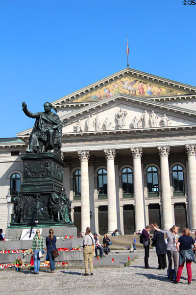 National Theatre home of Bavarian State Opera, Bavarian State Orchestra & Bavarian State Ballet (recreated 1963, based on 1818 original by Karl von Fischer) (beside Munich Residenz). Munich, Germany. Architect: Gerhard Moritz Graubner.