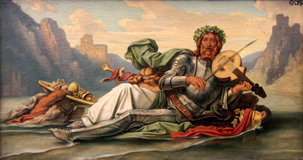 Father Rhine playing Fidel Volkers painting (c1865) by Moritz von Schwind at Schackgalerie. Munich, Germany.