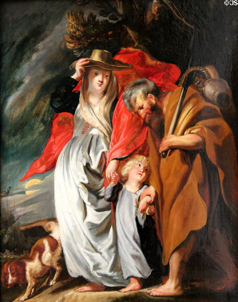 Return of Holy Family from Egypt painting (c1616) by Jacob Jordaens at Berlin Gemaldegalerie. Berlin, Germany.