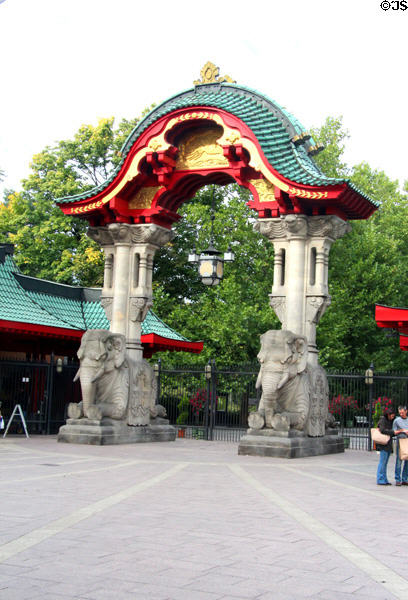 Oriental style elephant gate at Berlin Zoo. Berlin, Germany.