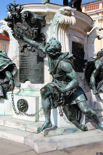 Base of equestrian statue of Friedrich Wilhelm I, Elector of Brandenburg at Charlottenberg Palace. Berlin, Germany.