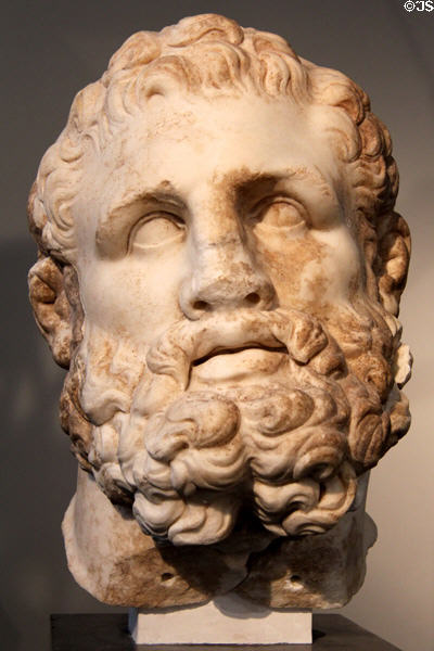 Marble portrait head of Heracles (c200 BCE) from Pergamon at Pergamon Museum. Berlin, Germany.