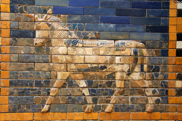 Auroch bull detail of Ishtar Gate at Pergamon Museum. Berlin, Germany.