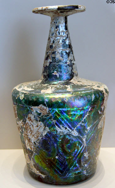 Glass flask with cut diamond decoration (9th-10thC) from Iran at Pergamon Museum. Berlin, Germany.